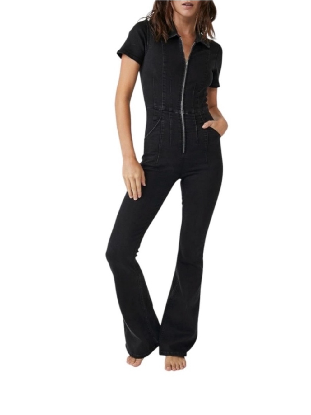 We The Free Women's Black Mamba Jayde Flare Jumpsuit Size L NWOT